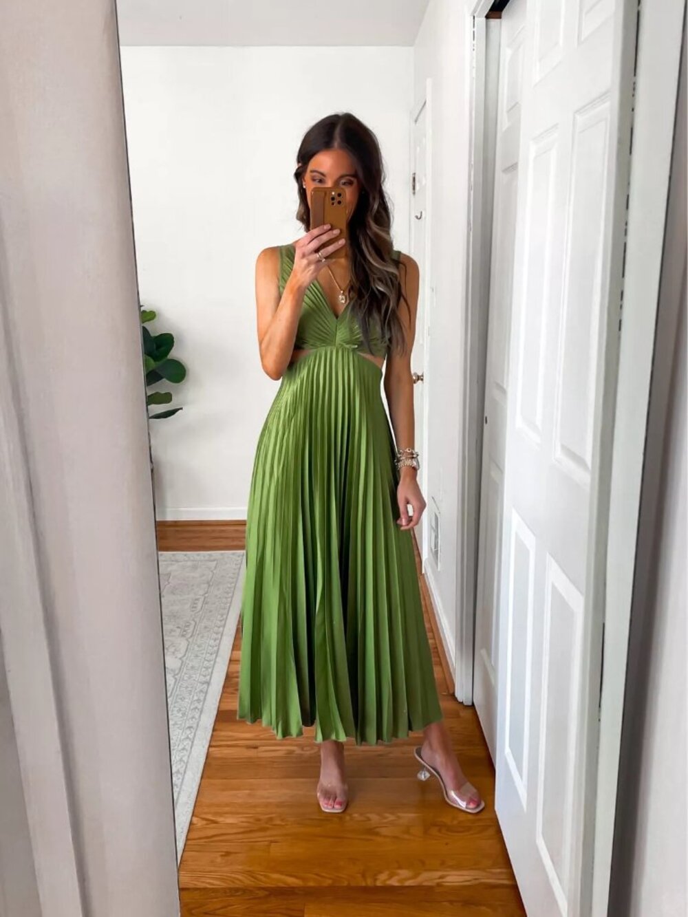 Abercrombie & Fitch Giselle Pleated Cutout Maxi Dress Olive Green | Size SP